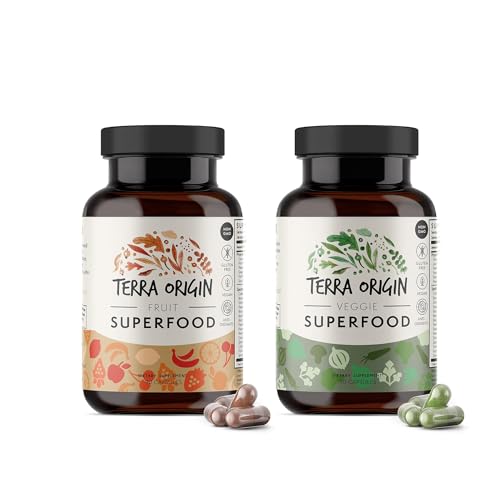 TERRA ORIGIN Fruit and Veggie Superfood Supplement | 180 Vegetarian Capsules | Non GMO, Gluten Free, Vegan Pills Made in USA | Natural Antioxidant Super Fruit for Adults (2 Pack)