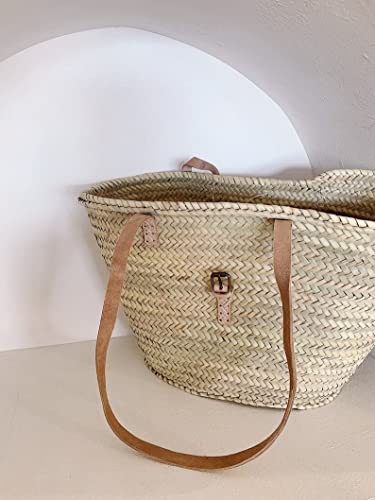 Bolso de paja francés con asas de cuero, bolso bandolera de verano para mujer, cesta artesanal para mercado miniatura 2