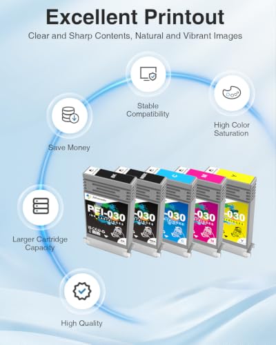Image of PFI-030 Pigment Ink Tank Kit Compatible with Canon PFI-030 Cartridges | PFI-030MBK PFI-030BK PFI-030C PFI-030M PFI-030Y for imagePROGRAF TA-20 TA-30 TM-240 TM-340 Printers (5-Pack, MBK /BK /C /M /Y)