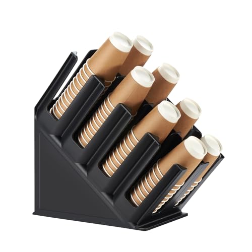 CURTA Disposable Paper Cup Dispenser, Lid Dispenser 8 Compartment PC Coffee Cup and Lid Storage Organizer for Countertop Bar, Beverage Cup, Kitchen, Breakroom Restaurant