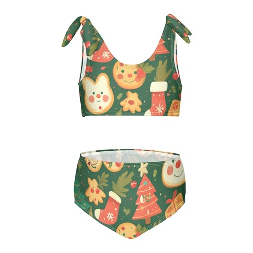 KLL Holiday Christmas Cookies Oil Painting Girl 2 Piece Bikini Sets Quick-Dry Beach Bathing Suit Swimsuit
