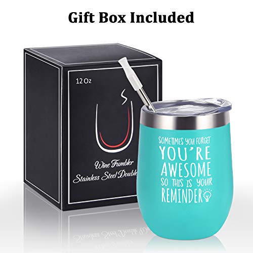 Thank You Ideas, Sometimes You Forget You're Awesome Wine Tumbler, Appreciation Idea For Women Friend Mom Wife Coworker Sister, Stemless Insulated Stainless Steel Tumbler With Lid(12 Oz, Mint) #TOP3