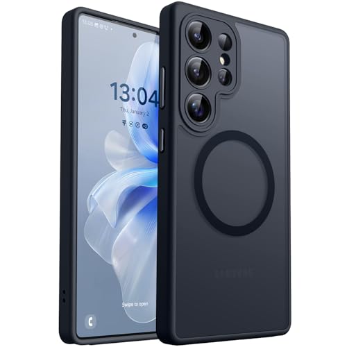 Image of CANSHN Designed for Samsung Galaxy S25 Ultra Case (2025) [Full Camera Protection] [Compatible with Magsafe] Translucent Matte Back Protective Phone Cover, Black