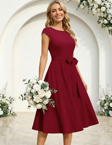 Image of DRESSTELLS Women's Cocktail Dresses, Formal Wedding Guest Modest Church Vintage Tea Party Midi Evening Dress