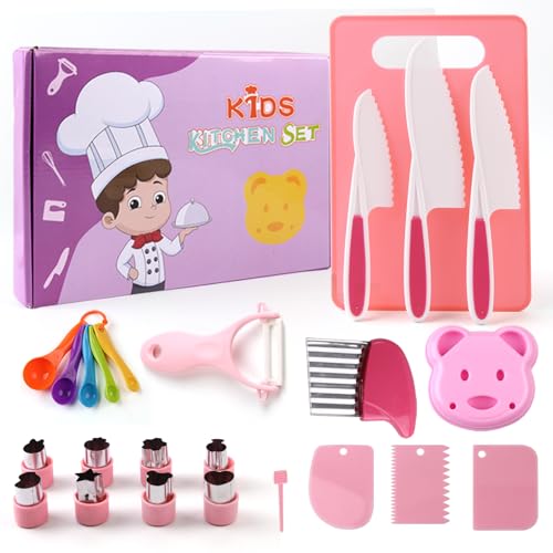 UIOK Couteau Cuisine Enfant 25 Pièces - Kit Montessori à Partir de 3 Ans - Ustensiles Sécurité Pour Couper Fruits et Légumes