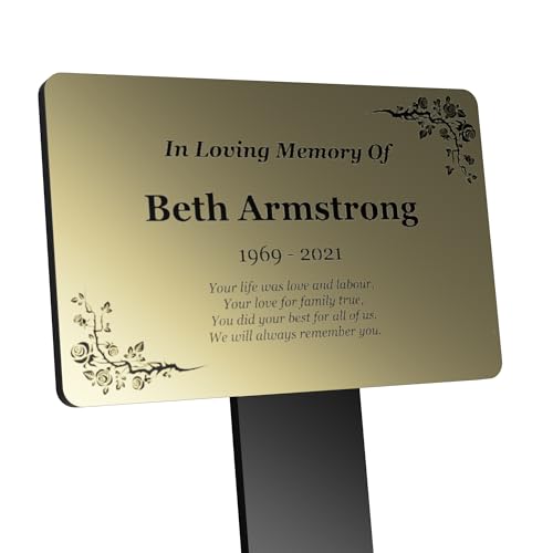 Personalised Bereavement Memorial Plaque, Gardens Ground Stake Or Grave Ornaments - Waterproof and Hard Wearing. Shipped Globally. (Gold)