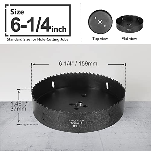 6-1/4 Inch Hole Saw With 1/2" Hex Shank Quick Change Arbor, Jtemgle Bi-Metal Hole Saw Heavy Duty Hole Cutting Tool For Cornhole Boards, Recessed Lights, Wood, Plastic, Drywall & Soft Metal #TOP2