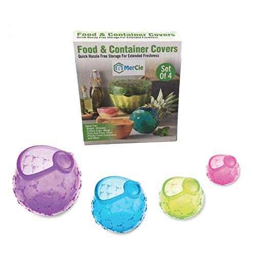 Tapas de silicona reutilizables de grado alimenticio| 4 tamaños que cubren todos los diámetros desde 3,5 a 25 cm para recipientes o frutas y verduras| Tapas extensibles / universales| Cero residuos