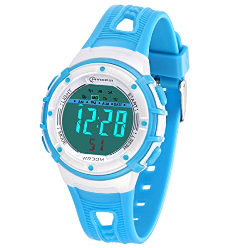 Montre Enfants Montre pour Garçon Fille,Ado Digitale Extérieur Sport Etanche Montre Et Protection Environnementale Non Toxique Sangle,avec Alarme/Minuteur/Lumière LED pour Montre Enfant (Bleu Clair)
