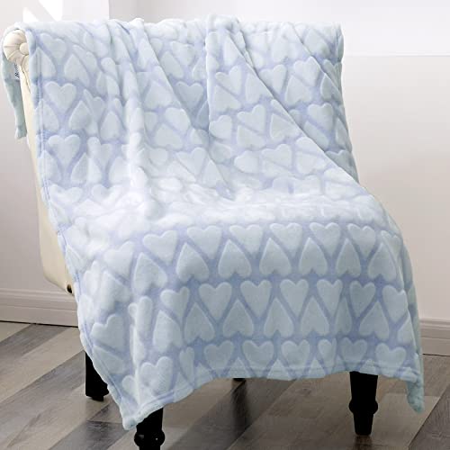 Bertte Plush Baby Blanket For Boys Girls | Swaddle Receiving Blankets Super Soft Warm Lightweight Breathable For Infant Toddler Crib Stroller - 40"X50" Large, Sky Blue Hearts Embossed #TOP1