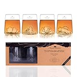 Coffret soigné - A offrir Coffret de 4 shooters 6.5 cl - Borosilicate de qualité supérieure soufflé artisanalement avec les montagnes en relief  Forme Tulipe  TOPOGRAPHIC (Tre Cime, Matterhorn, Monte Rosa, Tofane)