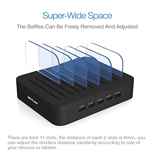 Charging Station For Multiple Devices, Mstjry Usb Charging Station Dock Switch Cell Phone 5 Port Charging Station, Designed For Iphone Ipad Cell Phone Tablets (Black, 6 Short Cables Included) #TOP5