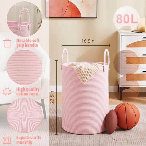 Image of Artfeel Laundry Basket,Woven Cotton Rope Laundry Hamper,80L for Decorative Storage of Dirty Clothes,Toys and Blankets in Bathroom,Baby Room and Living Room
