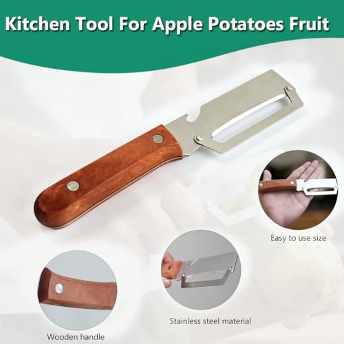 Image of Multi Functional Vegetable Peeler for Kitchen，1 Pack | Wooden handle with built-in bottle opener, sharp stainless steel blade for fruit, kiwi, potato and pumpkin