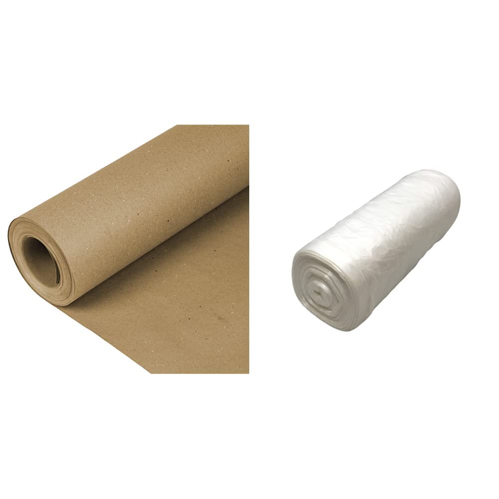 Brown Rosin Paper (36 x 200') and Frost King Painter's Plastic Sheeting (9' x 400')