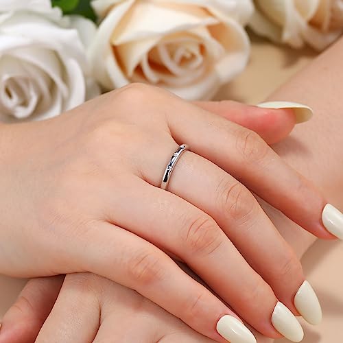 Ladylike 925 Sterling Silver Stackable Band Rings 18K White Gold Plated Moissanite Wedding Bands Lab Created Diamond Rings 3 Stone Anniversary Rings For Women Valentines Day Gifts Moissanite Rings, Size 9 #TOP2
