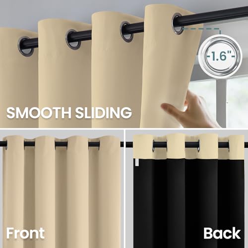 Image of COSVIYA 100% Beige Blackout Curtains for Living Room 84 Inches Length | Room Darkening Light Blocking Drapes for Bedroom, Grommet Thermal Insulated Window Panels with Black Liner, W52xL84,2 Panels