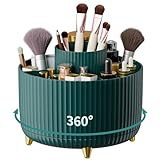JIALTO 360° Rotating Green Makeup Brush Holder - Cosmetic Organizer for Bathroom or Vanity - Holds Brushes, Skincare, Nail Polish, Art Supplies, and Daily Essentials