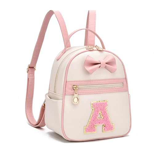 i ihayner girls initial bowknot small leather backpack cute mini backpack personalized trendy stuff gifts for women pink-a
