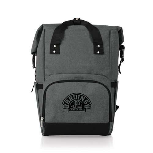 PICNIC TIME NHL Boston Bruins OTG Roll-Top Cooler Backpack - Hiking Backpack Cooler - Soft Cooler Bag