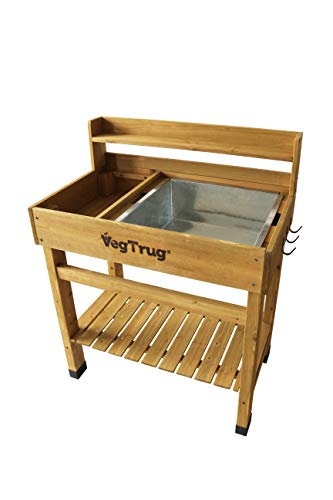 VegTrug® Pflanztisch Deluxe, Natur, 100% FSC zertifiziertes Holz, 77 x 46 x 94 cm, Werkzeugfach, 3 Haken