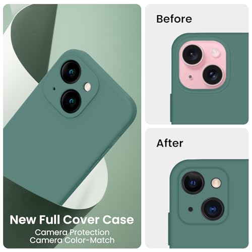 Image of FireNova Designed for iPhone 15 Plus Case, Silicone [Camera Protection] Case, Soft Anti-Scratch Microfiber Lining Inside, 6.7 inch, Midnight Green