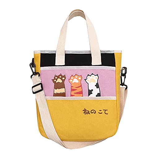 Image of Women's Canvas Cat Print Shoulder Bag - Cat Graphic Hobo Crossbody Handbag