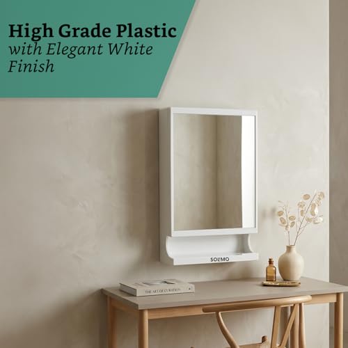 Image of Amazon Brand - Solimo SmartLook Wall Mounted Storage Cabinet with Mirror, Toothbrush Holder with Multi-Compartment Storage, Wall Mounted Plastic Organizer for Toothbrush,& Bathroom Essentials, White