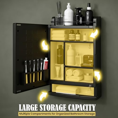 Image of JD FRESH Unbreakable Bathroom Cabinet with Mirror /Wall Mount Mirror Cabinet for Wash Basin /Bathroom Organizer Cabinet /Multipurpose Wall Storage Organizer /Decorative Prime Look (Black)