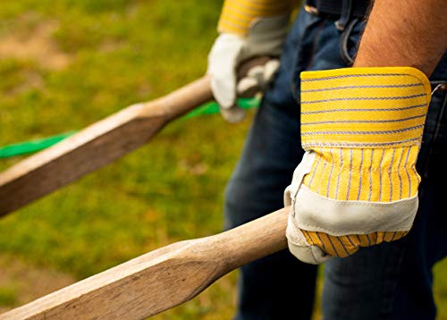 3 Pairs Premium Leather Work Gloves - Mens Work Gloves With Double Palm Cotton Back Rubberized Safety Cuff - Mens Gardening Gloves - Yard Work Gloves For Hard Outdoor Work - Mechanic Gloves For Men #TOP3