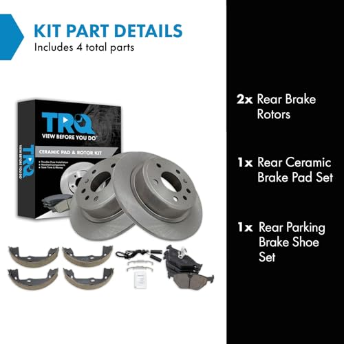 Image of TRQ Rear Brake Pad and Rotor Set Ceramic Parking Shoe Compatible with 1999-2009 Saab 9-5