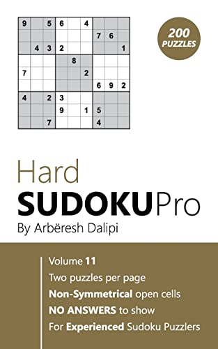 Sudoku: Hard Sudoku Pro Book for Experienced Puzzlers (200 puzzles), Vol. 11