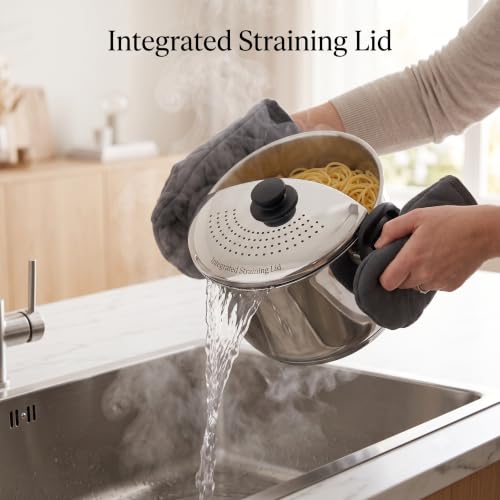 Image of Triply Base Rice Strainer Pot-4L | Cooking Strainer Pot for Pasta, Noodles, Vegetables & Rice, Anti-Locking Design, Induction Base, ISI Marked