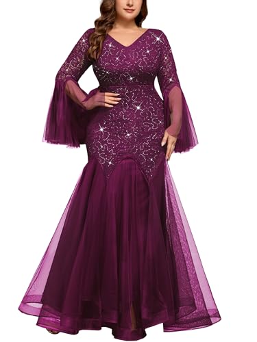 Image of MISSMAY Women's Plus Size Formal Evening Gowns Sequin Mermaid Tulle Dresses