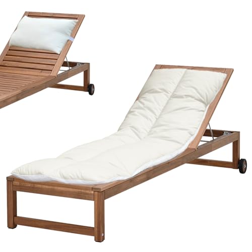 Lancashire Textiles Sunlounger Cushion Combo Topper (60X190 Cm) and Head Pillow (50X25 Cm) Plush Comfort and Support Ideal for Poolside Patio and Garden Lounging (Cream)