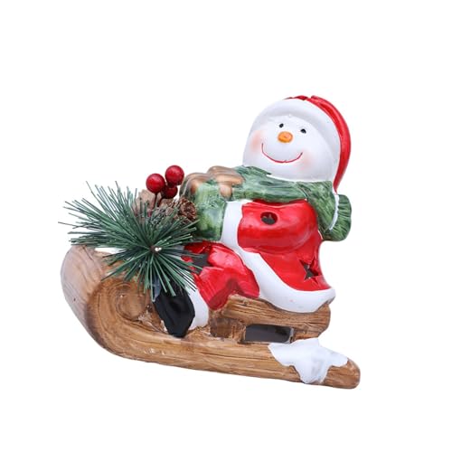 Xinsheinelry Pupazzo Neve Luminoso in Ceramica con Babbo Natale Slitta