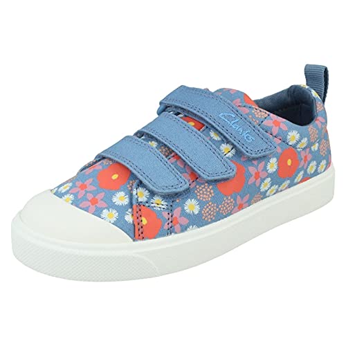 Image of Clarks Girl's City Vibe K Low-Top Sneakers, Blue Floral Canvas, 13.5 UK Child