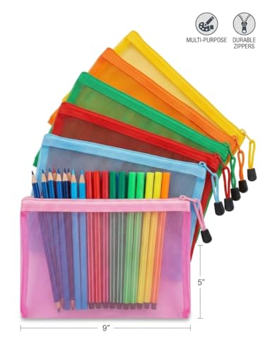 Image of TULMAN 6 Pieces Transparent Waterproof Storage Pouch Travel Organizer Mesh Bag with Zipper for Cosmetic Jewelry Makeup Pen Pencil Case (Color May Vary) (Stationery Pouch 6)