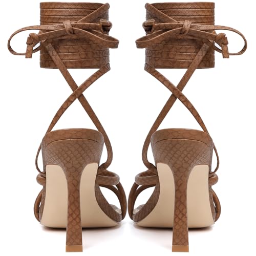 Image of Mostrin Womens Sandals Strappy Heels for Women Lace Up Square Open Toe Heels Tie Up High Heeled Sandals for Prom, Party, Daily Wear