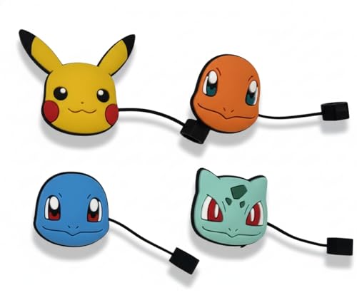 Pokemon Faces Lot de 4 couvercles de paille en silicone de 10 mm | Accessoires de paille réutilisables amusants pour enfants et adultes | Sans BPA, idéal pour les gobelets et gobelets Stanley