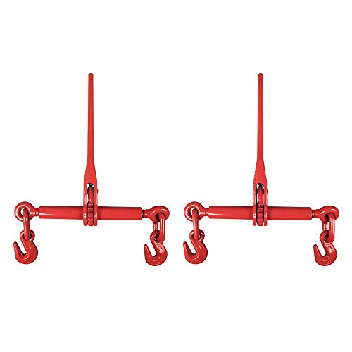 Ratchet Load Binders, Load Binder With Grab And Slip Hooks Ei002A 5/16-3/8 Inch For Cargo Flatbed Trailers, 2 Pack, Red,2 Count #TOP16