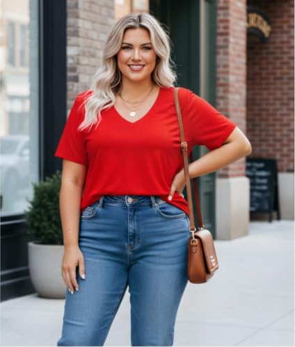 Image of ForHailey Women's Plus Size Short Sleeve Tee Shirt V Neck Basic Ladies Loose Fit T Shirt 1X-5X