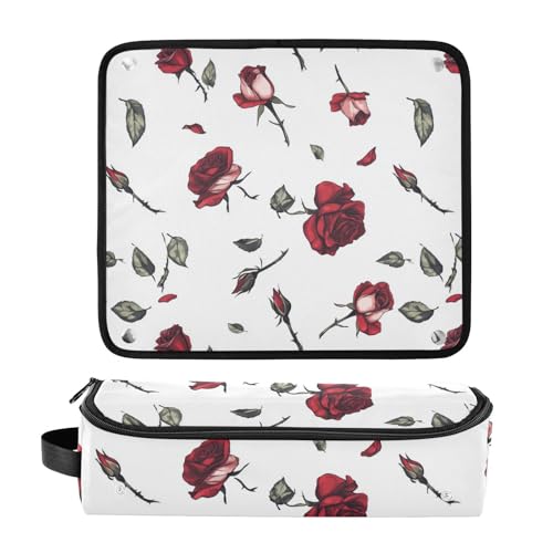 Bolsa de viaje para herramientas de cabello Chic Red Roses con tapete resistente al calor, impermeable, organizador para planchas y rizadores con cremallera miniatura 3