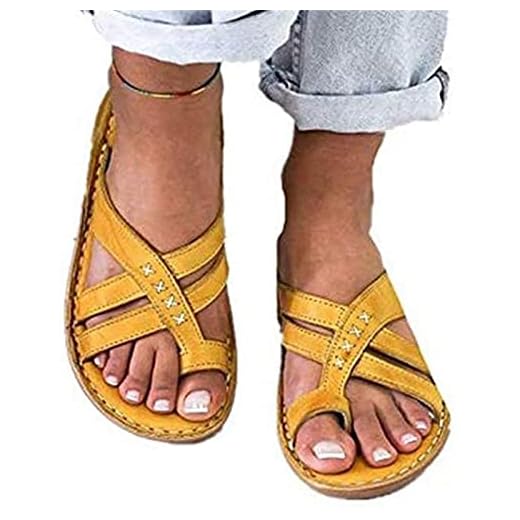 Sandálias femininas com plataforma confortável Sandálias correção joanete, Chinelos de dedo aberto com suporte de arco, alívio da dor, antiderrapante, para namoradas e mãe(Yellow,26.5cm)