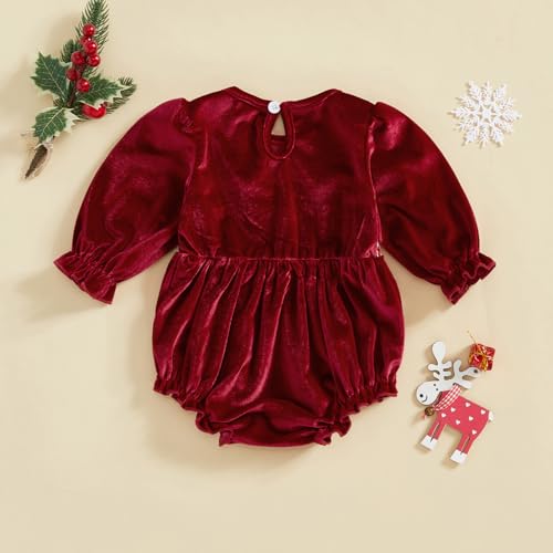 My First Christmas Baby Girl Bubble Romper Long Sleeve Crewneck Jumpsuit Baby Santa Outfit Newborn Clothes3