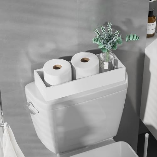 Image of ZHWS Toilet Paper Basket, Bathroom Basket, Toilet Tank Tray for Storage Toiletries, Back of Toilet Organizer, Bathroom Vanity Tray for Makeup, Decorative Tray, Toilet Tank Basket 15 inch x 6 inch x 3 White