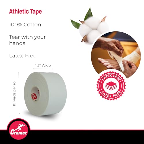 Image of Cramer Team Color Athletic Tape, 1.5 inch x 10 Yards White, Easy Tear Sports Tape for Ankle, Wrist & Knee, Latex-Free Adhesive, Strong Support, Athletic Training Tape Roll