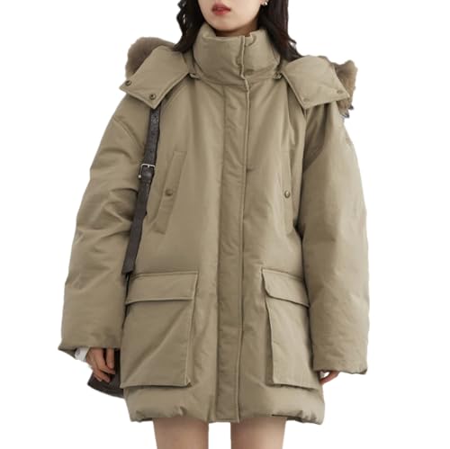 Doudoune femme chaude en duvet veste ample avec capuche amovible haut de gamme