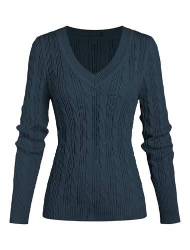 ZAFUL Women's Cable Knit V Neck Sweater Slim Fit Long Sleeve Knitwear Casual Pullover Jumper Tops2
