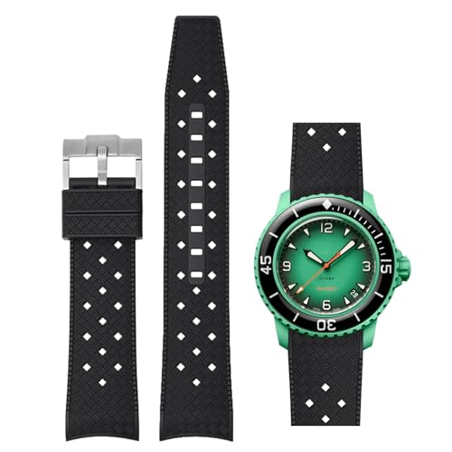 Niziruoup Silicone Watch Strap for Blancpain X Swatch 22mm Curved end with Hex Spanner Tool Kit Tropical Style Soft Rubber Replacement Band for for Blancpain Swatch Fifty Fathoms Men Women